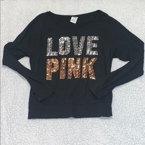 Long sleeve PINK shirt with sparkly words on front